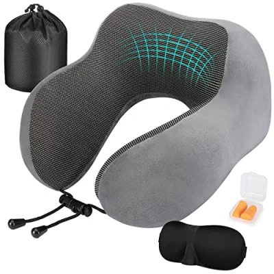 Image of Eono Neck Pillow Memory Foam, Travel for Neck, Comfortable and Head Support Plane Cars Trains Office, Soft Flight Cushion Sleeping