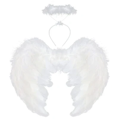 Image of VEYLIN Angel Wings and Halo, White Fallen Costume for Adult Halloween Christmas Party