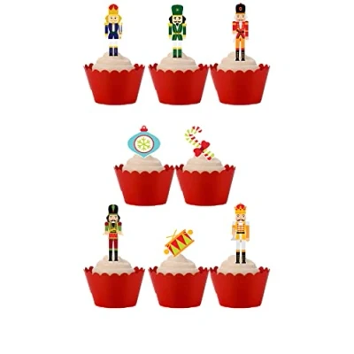 Image of 54 Stand Up Christmas Nutcracker Soldier Themed Edible Wafer Paper Cake Toppers Decorations