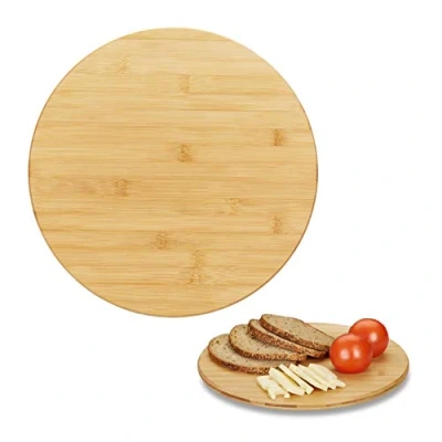 Image of Relaxdays Revolving Bamboo Serving Platter, Round Lazy Susan, 360 Cheese Board, Spices, Snacks &amp; Jams, Ø 32 cm, Natural