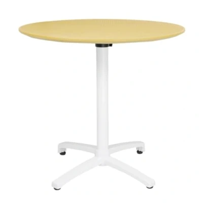 Image of Bolero Round Polypropylene Folding Table 800 mm, Mustard Yellow, Size: 740(H) x 800(W) 800(D) Lightweight 12.66 kg, Includes Foot Stoppers, Transportable Table, FT622