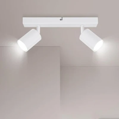 Image of Ketom Adjustable 2 Way Ceiling Spotlight Fitting, GU10 Light Rotatable, Modern White Metal for Kitchen Bedroom Living Room, Bulb Base, Not Included