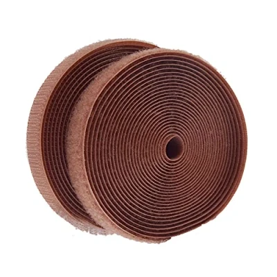 Image of IHKFILAN 2 cm x 4.57 m roll of Hook and Loop, Sew On Nylon Fabric Tapes (not adhesive) both sides included,Coffee