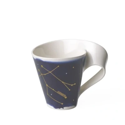 Image of Villeroy &amp; Boch NewWave Stars Mug with Handle, Beautifully Shaped Cup Gemini Design, Premium Porcelain, Dishwasher Safe, White/Blue, 300 ml