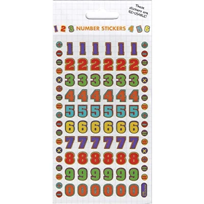 Image of Colourful Numbers Sparkly Reusable Stickers Perfect for Craft Activities Children and Adults on Non Porous Surfaces