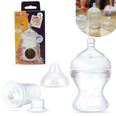 Image of Silicone 150ml Baby Feeding Bottle, Milk Bottle with Dispenser, Breast Shaped Teat BPA Free, Newborn Essentials 0 6 Months