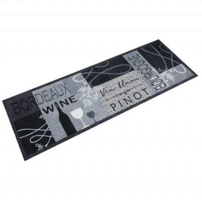 Image of vidaXL Kitchen Rug Runner 180x60 cm Wine Grey Design, Velvet Top, Latex Back, Machine Washable, Non Slip, Modern Home Decor