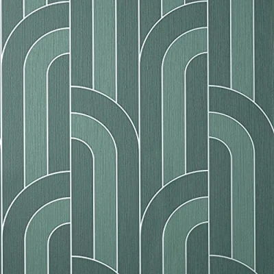 Image of Full Roll Cascade Arch Emerald Silver Wallpaper Metallic Textured Vinyl