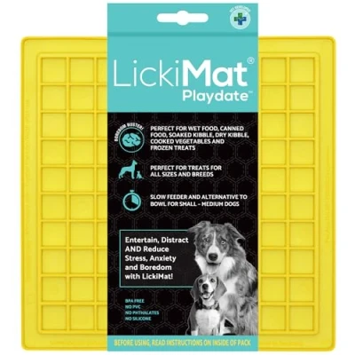 Image of LickiMat Classic Pastel Colours Playdate, Dog Feeding Mat for Boredom &amp; Anxiety Relief, Ideal Food, Yoghurt or Peanut Butter, Lick Mats, Fun Alternative to Slow Feeder Bowl, Yellow