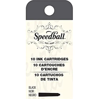 Image of Speedball Fountain Pen Ink Cartridges Set Black, Pack Of 10 Disposable Cartridges, For Calligraphy Pen, Dip Pens, Handwriting Refills, Artist, Calligraphers, Hobbyists