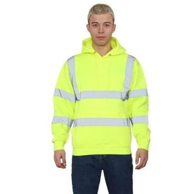 Image of Grunge Wear® Hi Vis Hoodie Viz Sweatshirt Safety Work Reflective Jumper Tape Band Warm Security High Visibility Pullover Hooded Top (Yellow, XX Large)