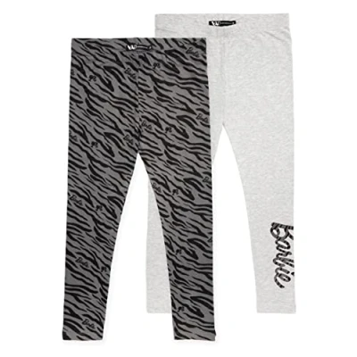 Image of Barbie Leggings 2 Pack Girls Kids Zebra Animal Print Black Grey Trousers with Elasticated Waist Presents for Her 3 4 Years