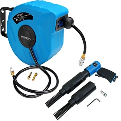 Image of MONZANA® 10m Automatic Retractable Air Line Hose Reel &amp; Pneumatic Needle Scaler with Replacement Head Compressed Powered Tools 1/4&#039; Quick Connection 4000 RPM 260 l/min