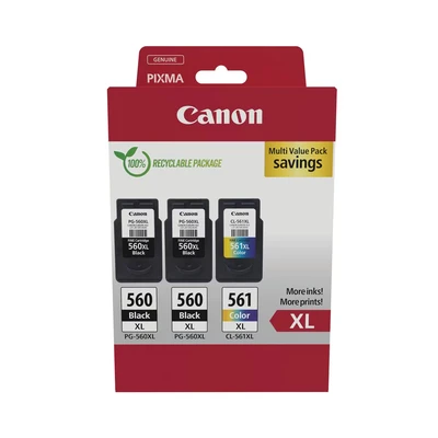 Image of Canon PG 560XL x 2 / CL 561XL High Yield Genuine Ink Cartridges, Pack of 3 (2 Black, 1 Colour) Cardboard Multipack