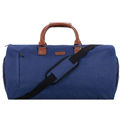 Image of HUGH BUTLER Travel Garment Bag for Men Weekender Duffle and Suit Carrier 2in1 Luggage Organizer with Laptop Compartment Waterproof Printed Lining Padded Shoulder Strap Blue