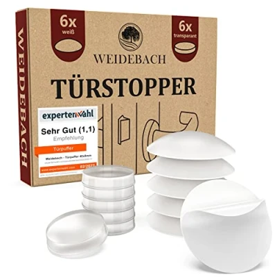 Image of WEIDEBACH® 12x Discreet Door Handle Stopper Mix White &amp; Transparent, Wall Protector self Adhesive 0.79x0.2 in / 1.57x0.31 in, Plastic Stopper, Bumper Pads, Rubber Stop