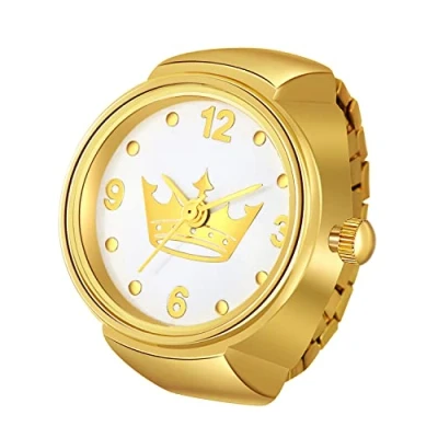 Image of JewelryWe Men Women Finger Watches Gold Plated Elastic Watch Rings Smple Round Quartz Ring
