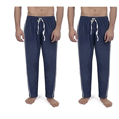 Image of Mens Long Lounge Wear Pants Nightwear (2 Pack) Pyjama Bottoms Sleepwear 100% Cotton (L, 2 pack navy)