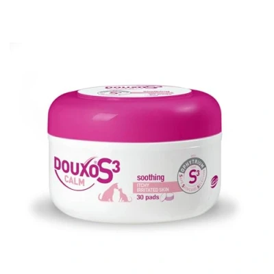Image of DOUXO S3 CALM Pads Dog Itchy Skin Relief Dry Solution Pet Wipes For Cats Irritated Sensitive Feet Hypoallergenic &amp; Cat Soothes Hydrates 30