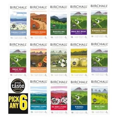 Image of Birchall Plant Based Prism Tea Bags Pick Any 6 packs from 14 Flavours: Darjeeling, Great Rift Breakfast, Decaf, Virunga Afternoon, Chai, Mao Feng Green Tea, Jasmine Pearls Etc.