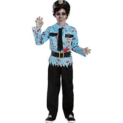 Image of Funidelia Zombie Police Officer Costume for boy Undead, Halloween, Horror kids accessory fancy dress &amp; props carnival parties Size 7 9 years Black
