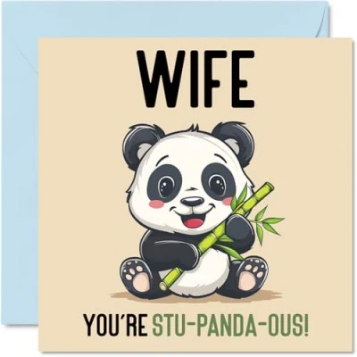 Image of Birthday Cards for Wife Stu Panda ous Funny Happy Card from Husband, Wifey Gifts, 145mm x Joke Greeting Women Her
