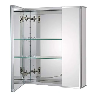Image of Fundin Aluminum Mirror Cabinet for Bathroom Recess Mount or Surface Mount, with Double Sided Door, 50 x 61 cm, Adjustable Tempered Glass Shelves