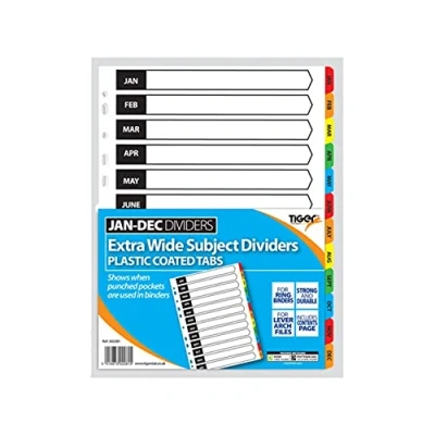 Image of A4 Jan Dec Extra Wide Subject Dividers Plastic Coated Tabs