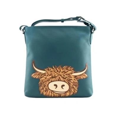 Image of Mala Leather Highland Cow Premium Crossbody Bag (Teal)