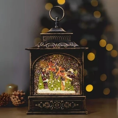 Image of Marco Paul Christmas Decorations Traditional Lantern Snow Globes Durable Light up snowglobes for adults Ornaments House (Flying Sleigh)