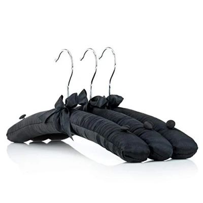 Image of HANGERWORLD 10 Black 38cm Satin Padded Cushioned Clothes Coat Garment Wedding Dress Lingerie Hangers.