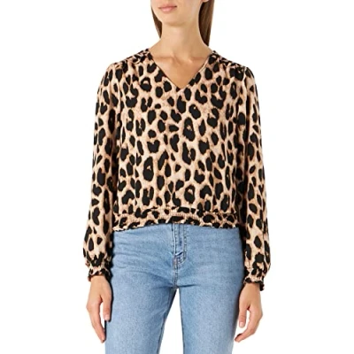 Image of ONLY Women&#039;s Onltiana L/S Smock Top WVN Noos Blouse, Cloud Dancer/AOP:vima Leo, M