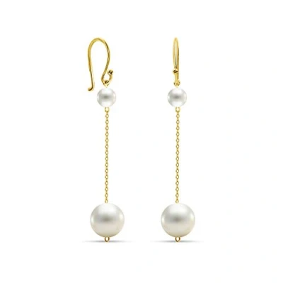 Image of Miore freshwater pearl drop earrings with hook in 14 kt 585 yellow gold for women, length 48 mm