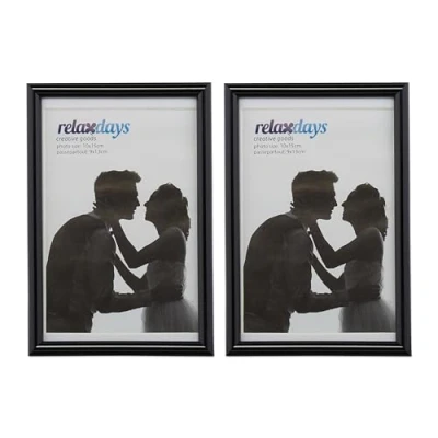 Image of Relaxdays Photo Frame Set of 2, 10 x 15 cm, Passepartout 9x13 Standing or Hanging, Black