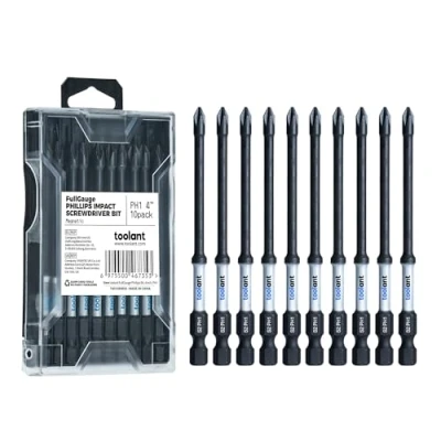 Image of toolant 4 Inch Phillips Bit#1 Magnetic Anti Slip Impact Screwdriver Bits Set,10pcs Insert S2 Steel PH1 Driver Dit Set with CNC Machined Tips for Power Drill