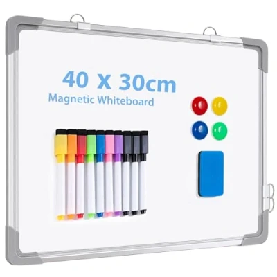 Image of Magnetic Small Whiteboard, ARCOBIS Mini A3 Whiteboard 40 x 30 cm Hanging Double Sided for Wall, Drawing, Reminder, Kitchen Shopping List, Kids, Silver