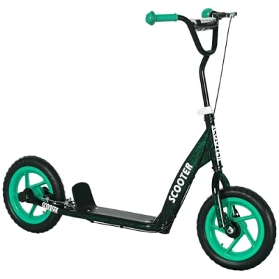 Image of AIYAPLAY Kids Scooter, Big Wheel Kick Scooter with Adjustable Height Handlebar, Non slip Footplate, Rear Brake, Kickstand, for 6 12 Years Old, Green