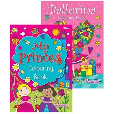 Image of Squiggle Girls My Princess &amp; Ballerina A4 Colouring Books Set of 2, Great Gift