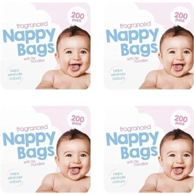 Image of FAQRAH Baby Disposable Diaper Sacks Bags Dispenser Nappy Disposal Easy Tie for Travel 24 x 200 Pack (4800 in Total)