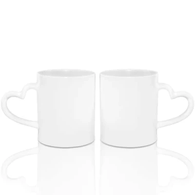 Image of MR.R Sublimation Blanks Dishwasher White Ceramic Coffee Mugs 11oz Blank Classic Drinking Cup Mug with Heart Handle for Milk Tea Cola Water, Set of 2