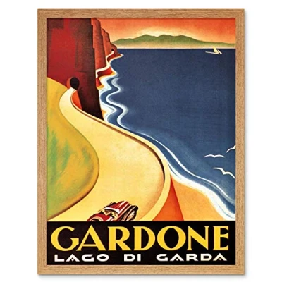 Image of Wee Blue Coo Travel Gardone Lake Garda Italy Vintage Art Print Framed Poster Wall Decor 12X16 Inch
