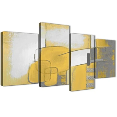 Image of Wallfillers Large Mustard Yellow Grey Painting Abstract Bedroom Canvas Pictures Decor 4419 130cm Set of Prints