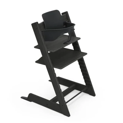Image of Stokke Tripp Trapp High Chair, Oak Black/Black Includes Chair + Baby Set2 for Children 6 36 Months Adjustable, Ergonomic &amp; Easy to Clean
