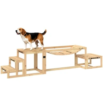 Image of PawHut 3 Pieces Wooden Dog Agility Training Equipment, Natural Wood