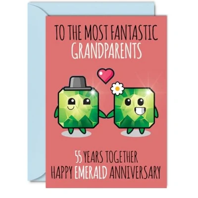 Image of Cute Emerald Anniversary Card for Grandparents 55 Years Together Happy 55th Wedding Cards Nanny Grandad Grandma, A5 Greeting Fifty Fifth Anniversaries