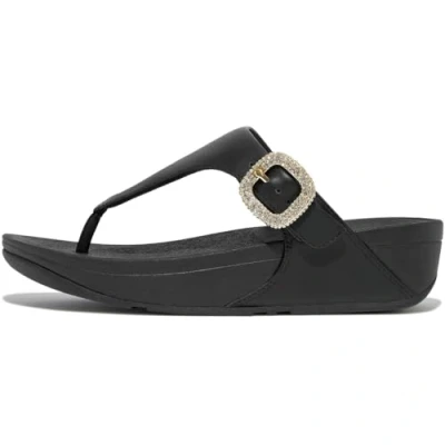 Image of Fitflop Women&#039;s LULU Crystal Buckle Leather Toe Post Sandals, Black, 6 UK