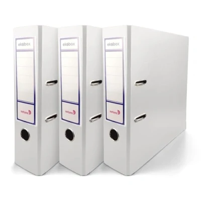 Image of Netuno 3X Folder Lever Arch White 2 Ring Binder Ekobox Organiser 8 cm 3,15 inch A4 Wide Cardboard for Office Shelf Folders