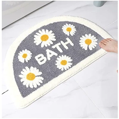 Image of Premium Semi Circle Bathroom Mat,Half Round Non Slip Bath Mat,Entrance Rug Door Mat Microfiber Absorbent Shower Rugs,Inside Floor Carpet