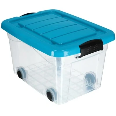 Image of KADAX Storage Box, Large Plastic Container with Lid and Wheels, Clear Organiser for Toys, Useful Box Moving, House Organisation (40L, Blue)