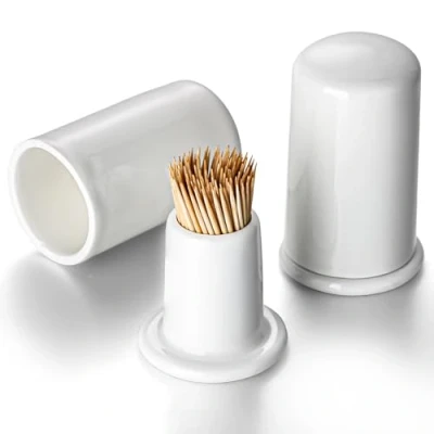 Image of zeeooil Toothpick Holders Set of 2 Ceramic Container with Lid (White)